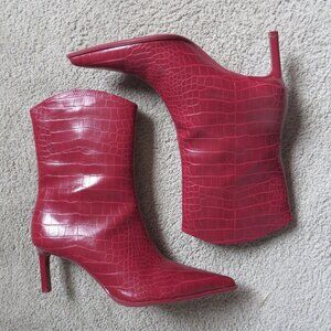 Bershka womens ankle boots size 8 Embossed animal print kitten heeled red